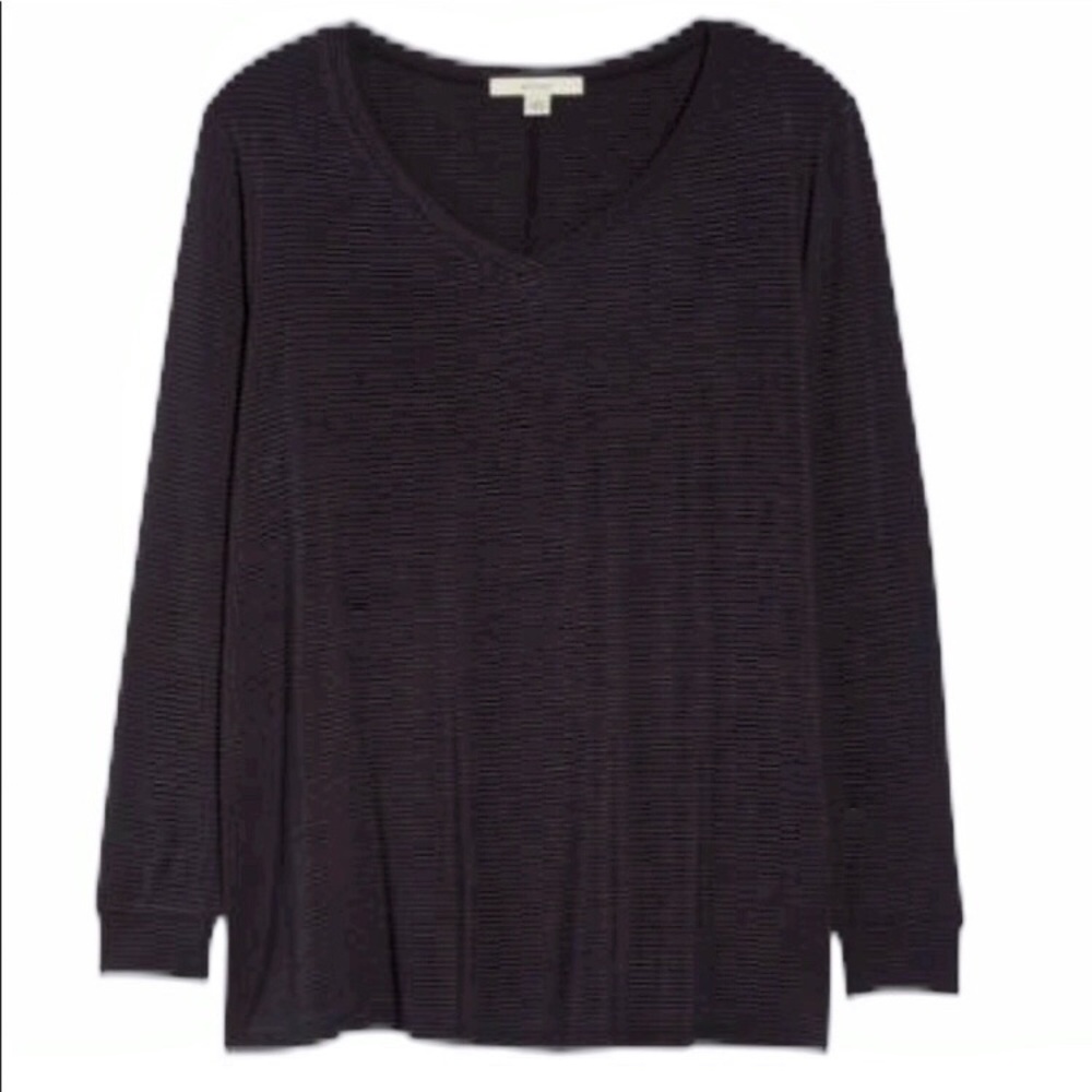 Sejour Grey & Charcoal Stripe V-Neck Tee